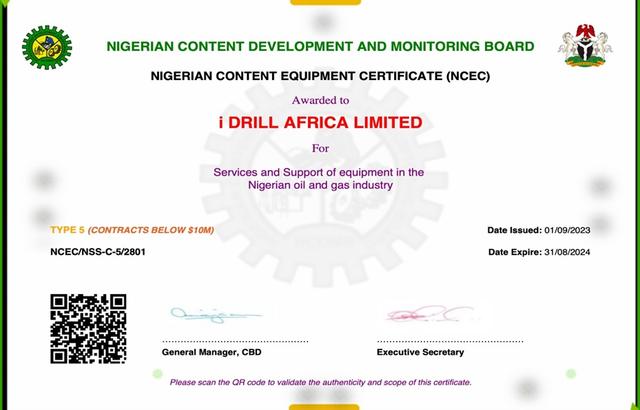 Nigerian Content Equipment Certificate (NCEC)